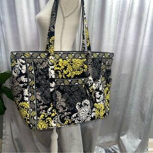 Vera Bradley Large Tote Bag-Yellow, Gray, White, Black